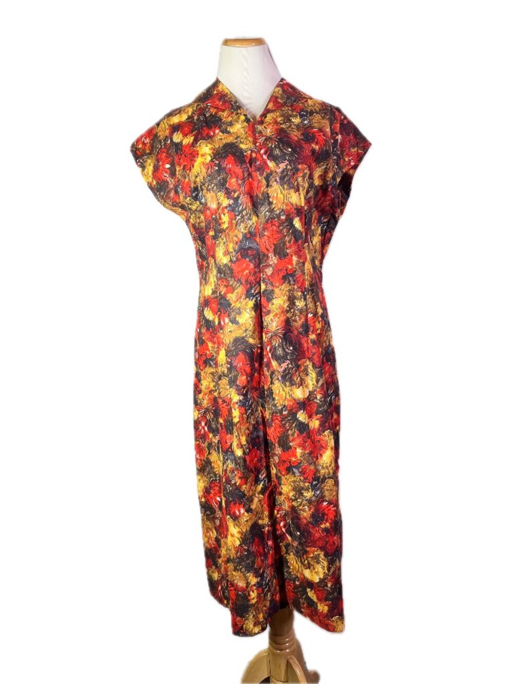 Vintage late 1960s Homemade Short Sleeve Floral Dress Metal Side Zip